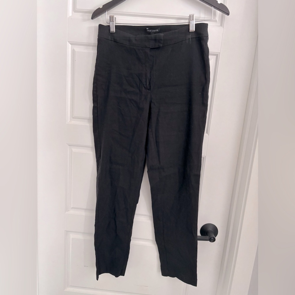 Sarah Pacini Linen Trousers Stretch Midnight Black Classic Neutral Size 2 M - Picture 2 of 5